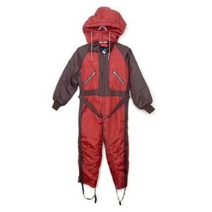 Vtg SEARS Boy's Brown Orange Ski Snowsuit Insulated 70's Hooded Snow Mobile - 10